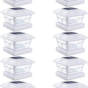 SIEDiNLAR. Luces solares para postes al aire libre, 2 modos de color, 8 luces LED para postes de vinilo de madera de 4 x 4, 5 x 5, 6 x 6 pulgadas, decoración de patio, iluminación blanca cálida.