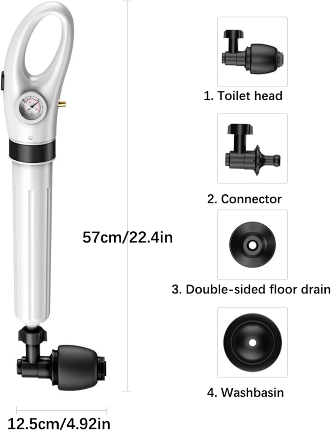 DOUYUANSHI. Émbolo de Fregadero, émbolo de Inodoro, Bomba Potente de Alta presión, desbloqueador de Drenaje múltiple for lavabos de baño, Cocina, con barómetro en Tiempo Real. - Image 3