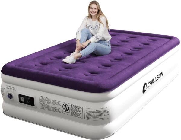 CHILLSUN - Colchón inflable de aire individual con bomba integrada, 3 minutos de autoinflado rápido, cómoda superficie superior para el hogar, acampada portátil, viajes, 75 x 39 x 18 pulgadas, 550.