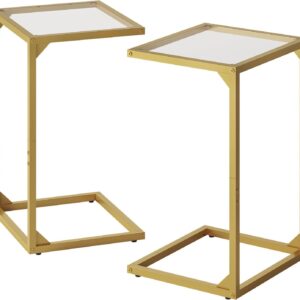 HOOBRO. Juego de mesa auxiliar en forma de C, soporte de mesa pequeño para sala de estar y recámara, mármol sintético de 16 x 12 x 25 pulgadas.