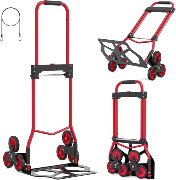 Oarlike - Carro de escalada de escaleras con capacidad de 200 libras, carrito de escaleras con cuerda y asa telescópica, camión de mano plegable con ruedas para ir de compras, mudanzas.