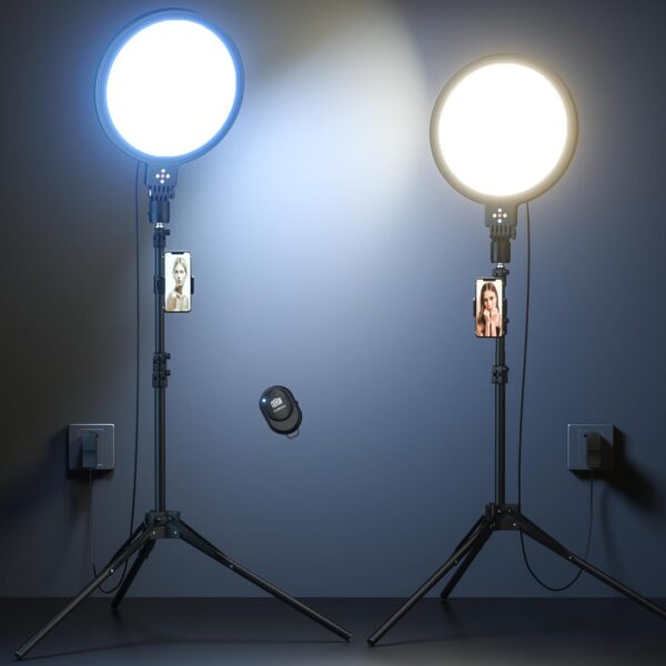 Paquete de 2 anillos de luz grandes con soporte de trípode de 60 pulgadas, 6500 K profesional de pantalla completa para selfies, fotografía de video de estudio, TikTok, YouTube.
