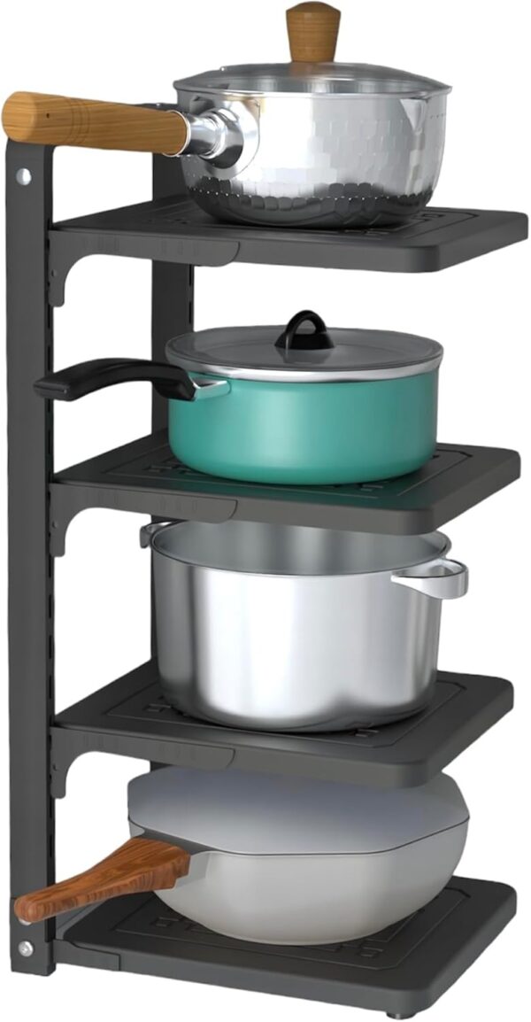 CETCO593 - Organizador de ollas y sartenes para gabinete de cocina, resistente, organizador de metal negro tiene 4 niveles ajustables y altura de 21 pulgadas, perfecto para almacenar ollas.