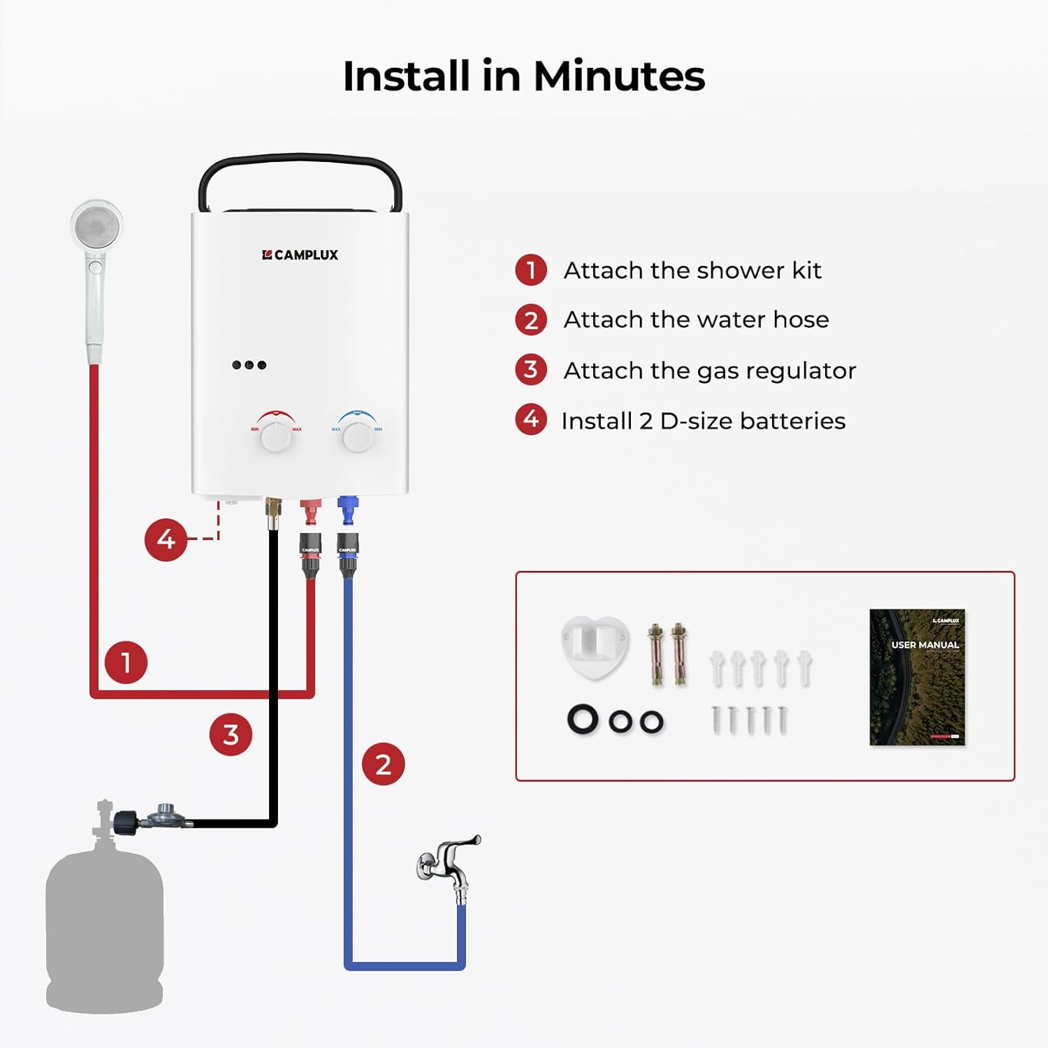 Calentador portátil de agua para exteriores sin tanque de propano Camplux 5L 1.32 GPM. - Image 2