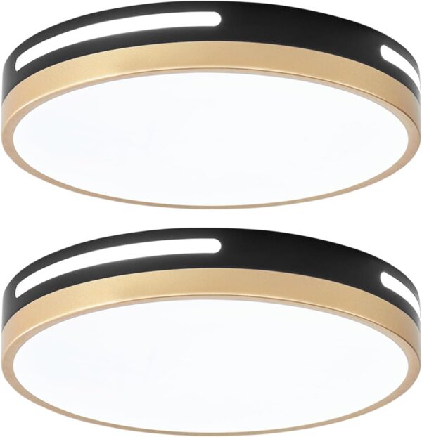 Lámpara de techo LED de montaje empotrado negro y dorado, lámpara de cocina de 24 W, 2 unidades, 12 pulgadas, cerca de techo, 5CCT para dormitorio, baño, sala de estar.