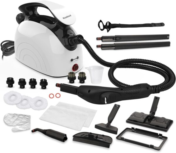 Limpiador a vapor, vaporizador de mano con 21 accesorios, vapor de alta temperatura de 250 °F para suelos, lechada, azulejos, alfombras, coches, tanque portátil de 1.08 L, bloqueo para niños.