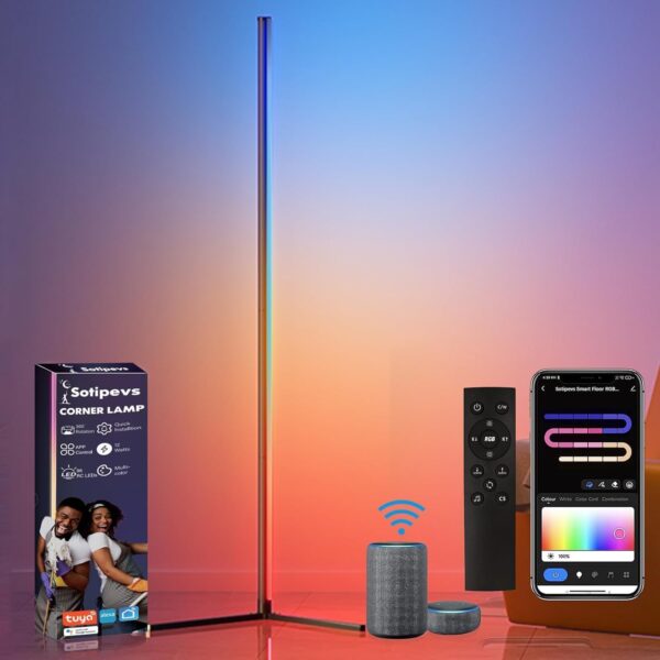 Lámpara de pie LED, lámpara de esquina RGB funciona con Alexa/aplicación/control remoto, luz de esquina inteligente con 16 millones de colores de bricolaje, sincronización de música, lámpara de pie.
