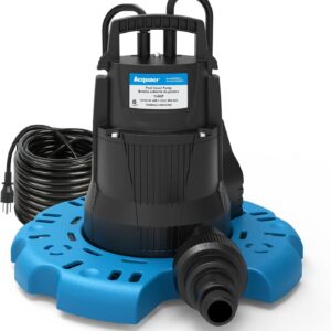 Acquaer. Bomba automática sumergible para eliminación de agua de cubierta de piscinas, de 1/4 HP, 115 V con adaptador de válvula de retención de 3/4 pulgadas y cable de alimentación de 25 pies, elimina agua a 2250 GPH, apta para piscinas, jacuzzis, techos, camas de agua.
