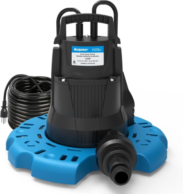 Acquaer Bomba automática sumergible para eliminación de agua de cubierta de piscinas, de 1/4 HP, 115 V con adaptador de válvula de retención de 3/4 pulgadas y cable de alimentación de 25 pies, elimina agua a 2250 GPH, apta para piscinas, jacuzzis, techos, camas de agua.
