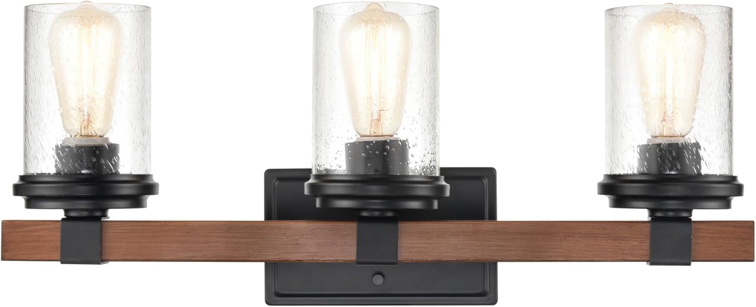 Millennium ML Lighting. 3803-MB/WG Transicional Tres Luces Vanidad de la colección Taos acabado, negro mate/grano de madera. - Image 6