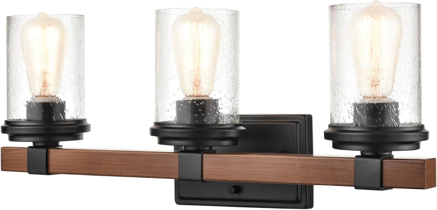 Millennium ML Lighting. 3803-MB/WG Transicional Tres Luces Vanidad de la colección Taos acabado, negro mate/grano de madera. - Image 4