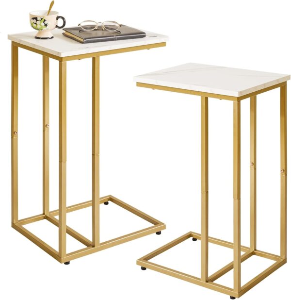 Juego de mesa auxiliar en forma de C, soporte de mesa pequeño para sala de estar y recámara, mármol sintético de 16 x 12 x 25 pulgadas. - Image 2