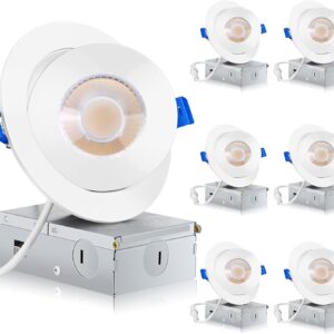 Gimbal Amico.- Iluminación empotrada de 4 pulgadas, paquete de 6 unidades, luz de techo ajustable, luces de globo ocular con caja de conexiones, 5 colores seleccionables, herméticos, 9 W 750.