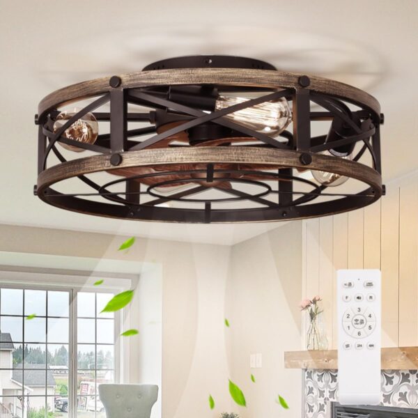 Ventiladores de techo enjaulados de montaje empotrado con luces, 6 velocidades, ventilador de techo rústico de perfil bajo con luz y control remoto, pequeños ventiladores de techo.