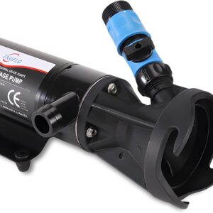 SAILINGFLO. Bomba maceradora de 12 V CC 45 LPM, caravana eléctrica de residuos de inodoro marino con puerto de descarga de manguera de jardín, bomba de aguas residuales de liberación rápida con enjuague de agua.