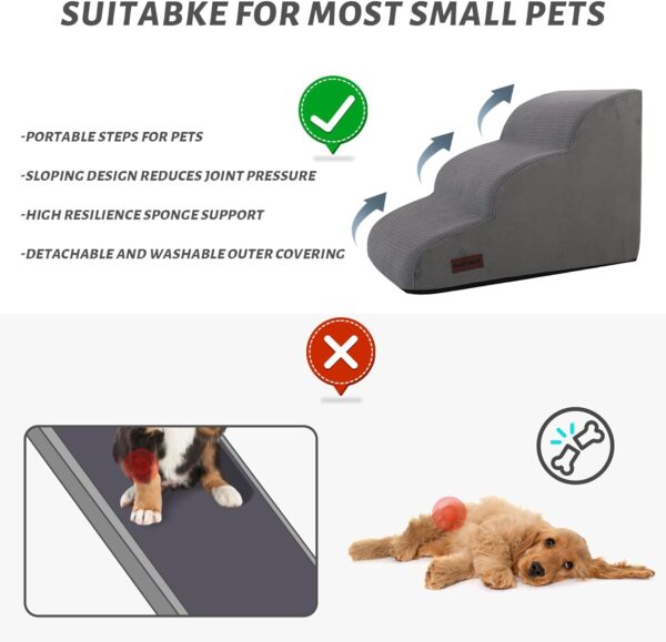 aodisman. Rampa para perros para sofá o cama, escaleras para perros de 3 escalones, peldaños suaves y antideslizantes para mascotas, adecuada para perros de patas cortas, mascotas lesionadas. - Image 3
