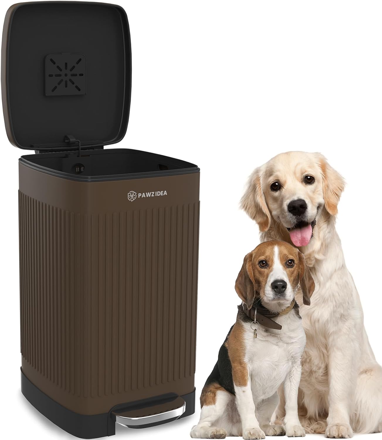 PAWZIDEA. Cubo de basura para excrementos de perro, control de olores exteriores, cubo de basura grande de 5.3 galones con tapa, contenedor impermeable para eliminación de excrementos al aire libre.