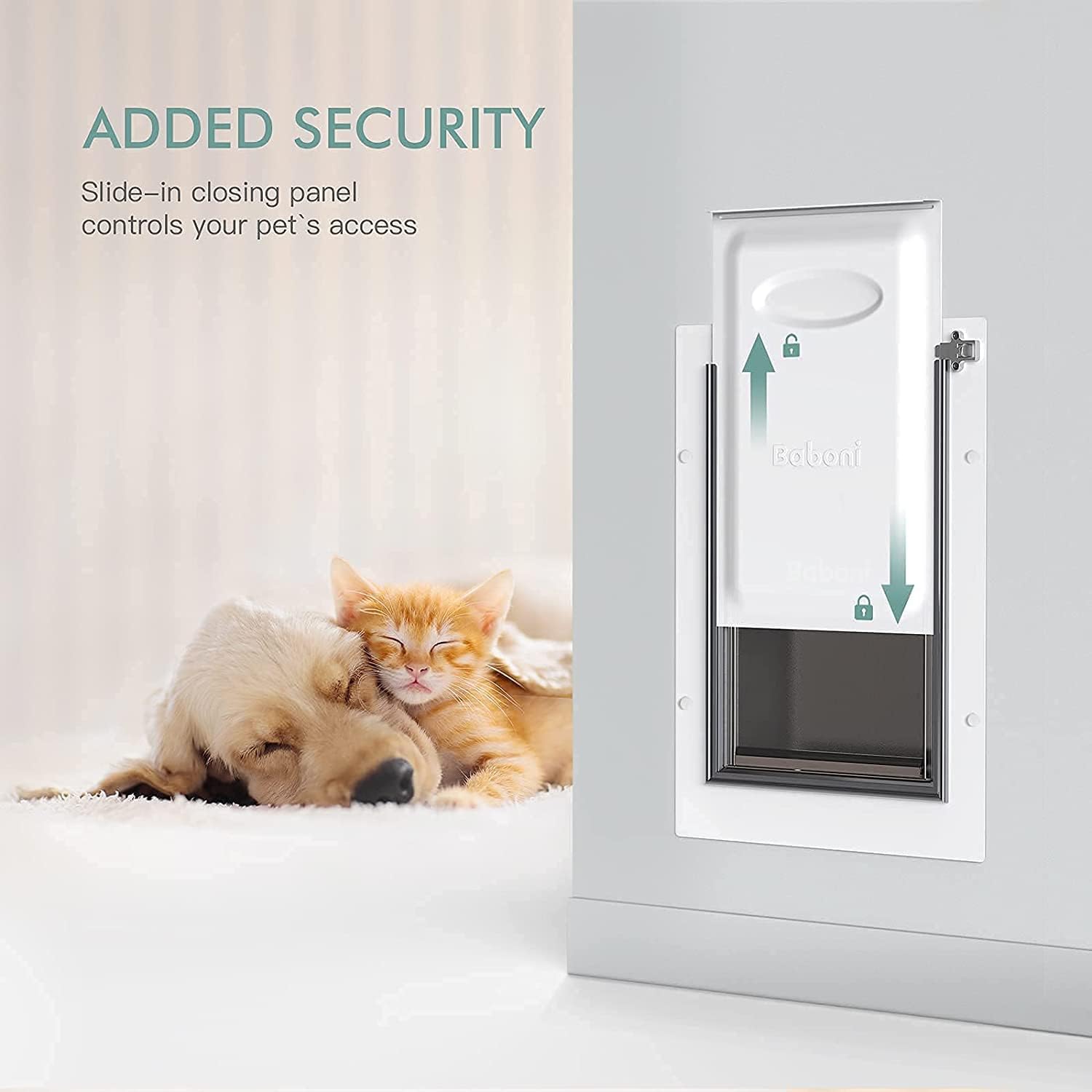 Baboni. - Puerta para mascotas para pared, con 3 solapas, marco de acero y túnel expansible, cerradura de aluminio, con doble solapa, resistente y duradera, para perros y gatos de hasta 40 libras. - Image 3