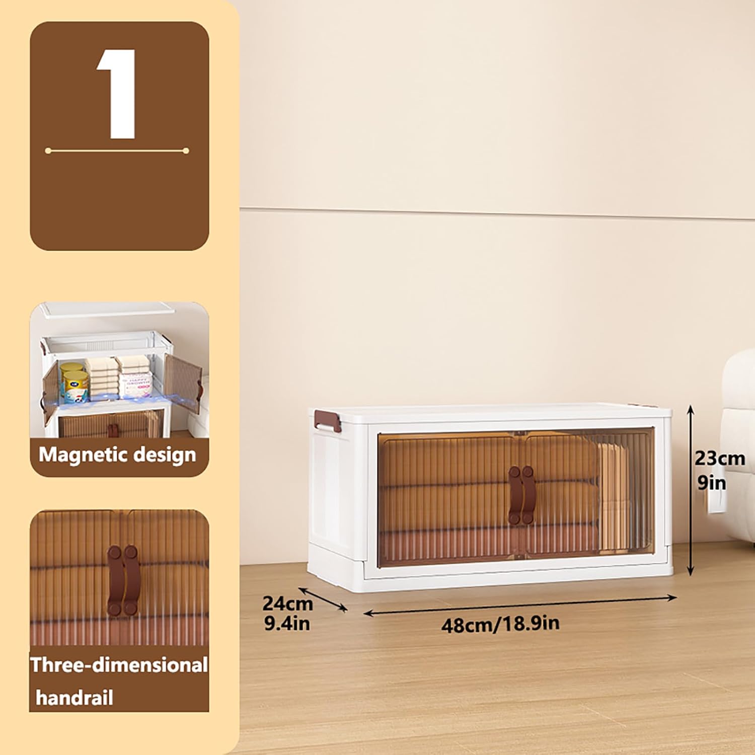 CDULOKLB Caja de Almacenamiento Plegable de plástico con Puertas magnéticas, contenedores apilables con Ruedas, Organizador Plegable para Armario, Garaje, casa y Oficina. - Image 3