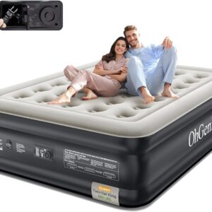 OhGeni. Colchón de aire Queen con bomba incorporada, colchón inflable cómodo de 18 elevados, cama inflable portátil de superficie silenciosa, cama de aire para el hogar e invitados, colchone inflable.