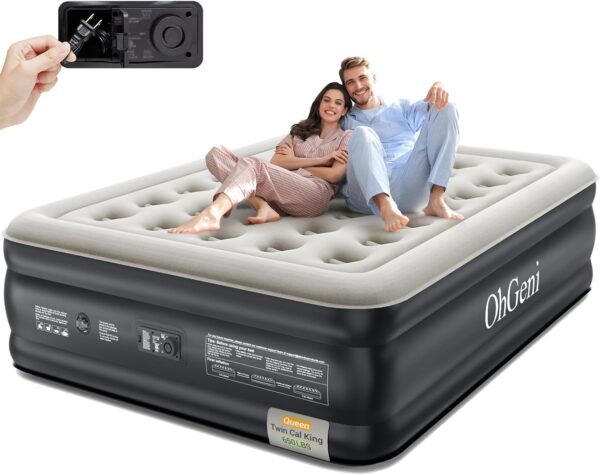 OhGeni Colchón de aire Queen con bomba incorporada, colchón inflable cómodo de 18 elevados, cama inflable portátil de superficie silenciosa, cama de aire para el hogar e invitados, colchone inflable.
