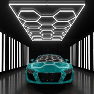 Gneng. Luces LED hexagonales – Luces de garaje, 556 W 66720 lúmenes, luz blanca fría 6500 K, iluminación de techo para garaje, gimnasio, barbería.
