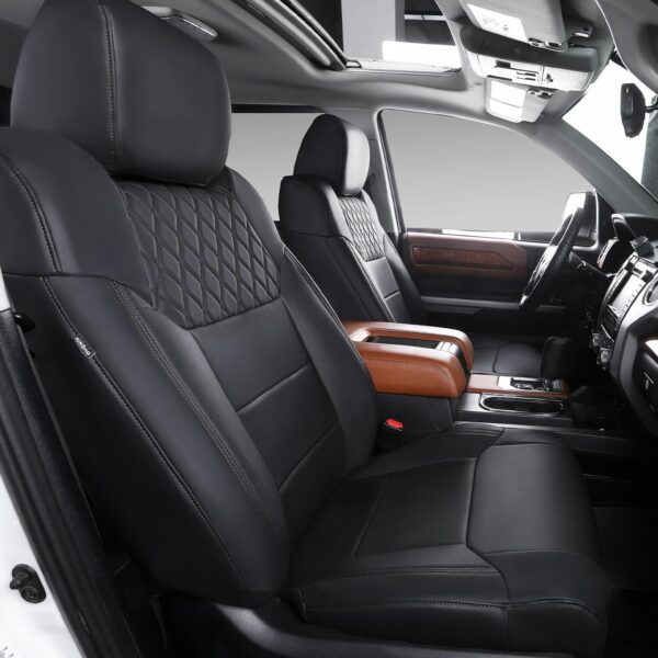 PTYYDS Juego completo de fundas de asiento de coche de piel sintética para Toyota Tundra Crewmax 2022-2024 Toyota Tundra 2022 2023 2024 (se adapta a CrewMax &Double Cab, negro).