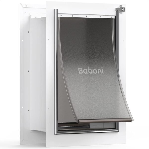 Baboni - Puerta para mascotas para pared, marco de acero y túnel expansible, cerradura de aluminio, con doble solapa, resistente y duradera, para perros y gatos.