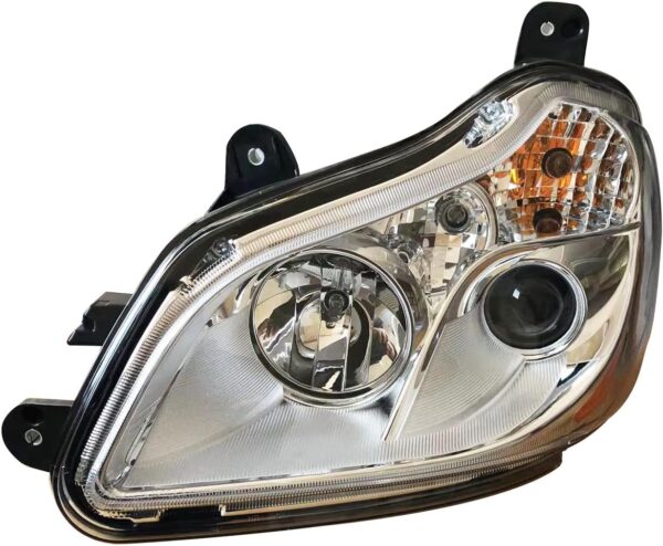 Faro delantero de repuesto cromado con proyector bajo cerca del conductor del haz izquierdo, montaje completo para Kenworth T680 2013-2020.