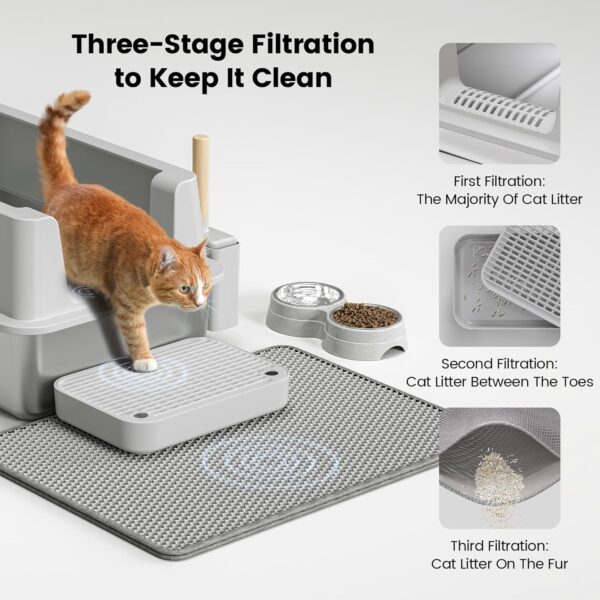 VNAKIO. Caja de arena de acero inoxidable para gatos, caja de arena cerrada XL de metal con tapa para gatos grandes, lado alto, antifugas, fácil limpieza, antiadherente, incluye tapete de arena para gatos. - Image 3