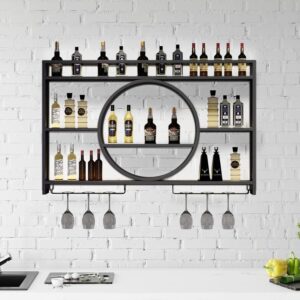 Hothingwell. Estante de metal para vino montado en la pared, soporte para botellas de vidrio, estante flotante para exhibición de vino, estante de licor de hierro para el hogar, restaurante.