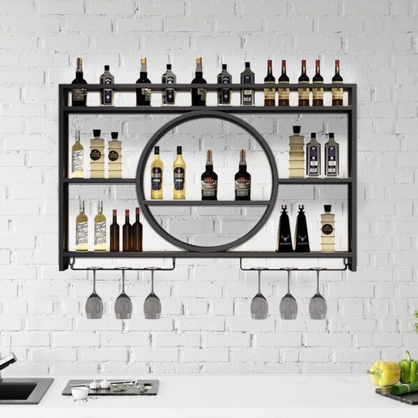 Estante de metal para vino montado en la pared, soporte para botellas de vidrio, estante flotante para exhibición de vino, estante de licor de hierro para el hogar, restaurante.