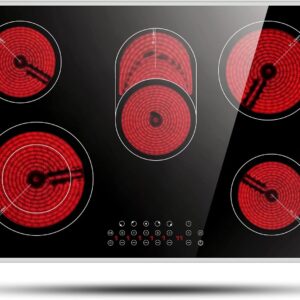 Karinear. Estufa eléctrica de 30 pulgadas, 5 quemadores, 8400 W, parte superior de estufa eléctrica integrada, placa de cerámica de 30 pulgadas con zona expandida, control táctil.