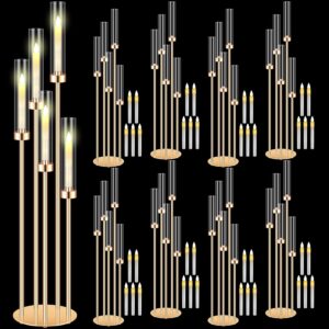 Tandefio. Tandefio 8 juegos de centros de mesa acrílicos de 42.5 pulgadas de alto, candelabros transparentes de pilar con pantallas de lámpara, 5 brazos para piso, candelabros para boda, Navidad, ceremonia.