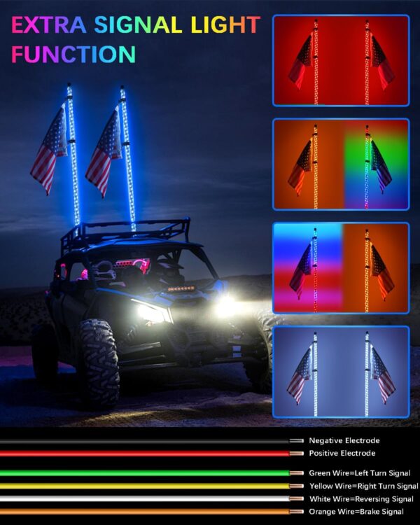Tavaray. 2 luces de látigo de 3 pies con base de resorte, luces LED con aplicación y control remoto, impermeable, persecución en espiral de 360°, látigos iluminados con interruptor basculante, látigo LED. - Image 2