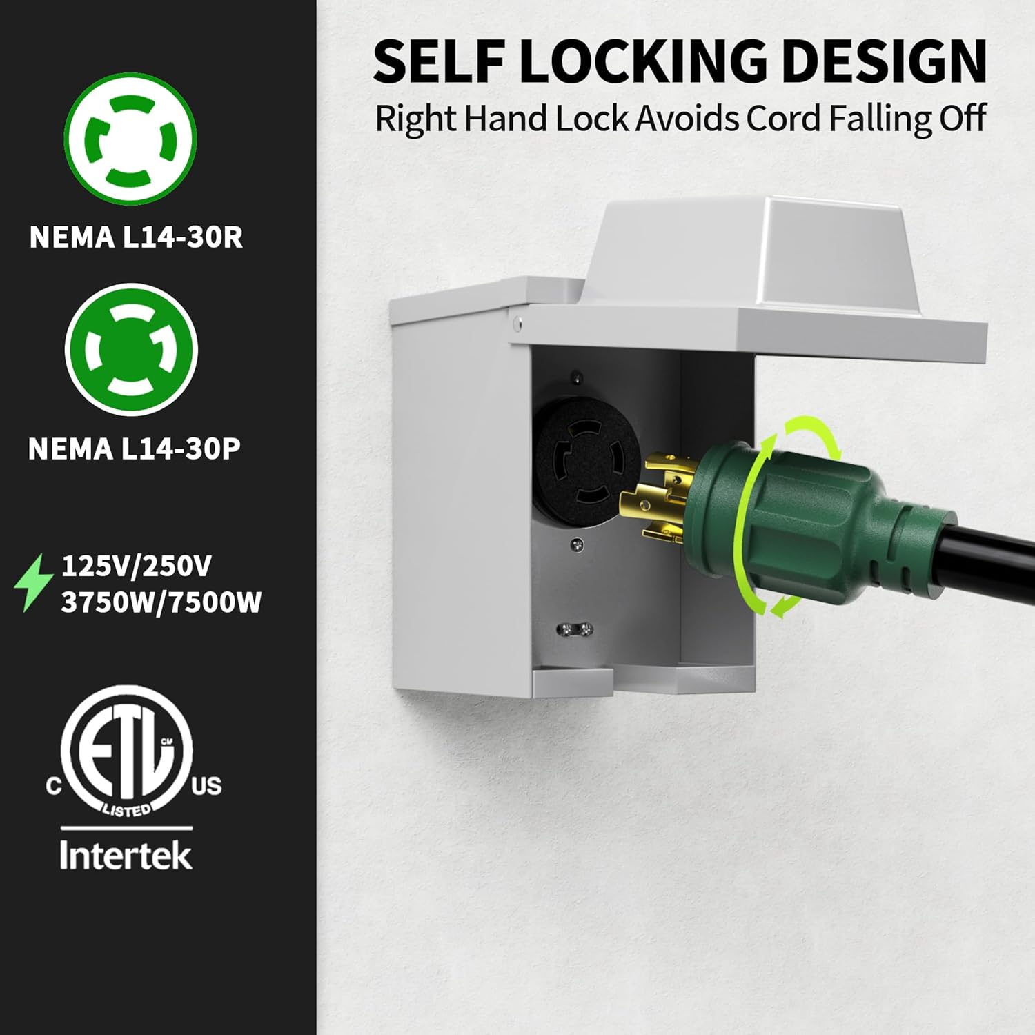 Vevor. Cable de generador de 50 amperios y caja de entrada de alimentación, cables de generador de 20 pies, 50 amperios, 125 V/250 V, cable de alimentación para generador NEMA14-50P/SS2-50R. - Image 3