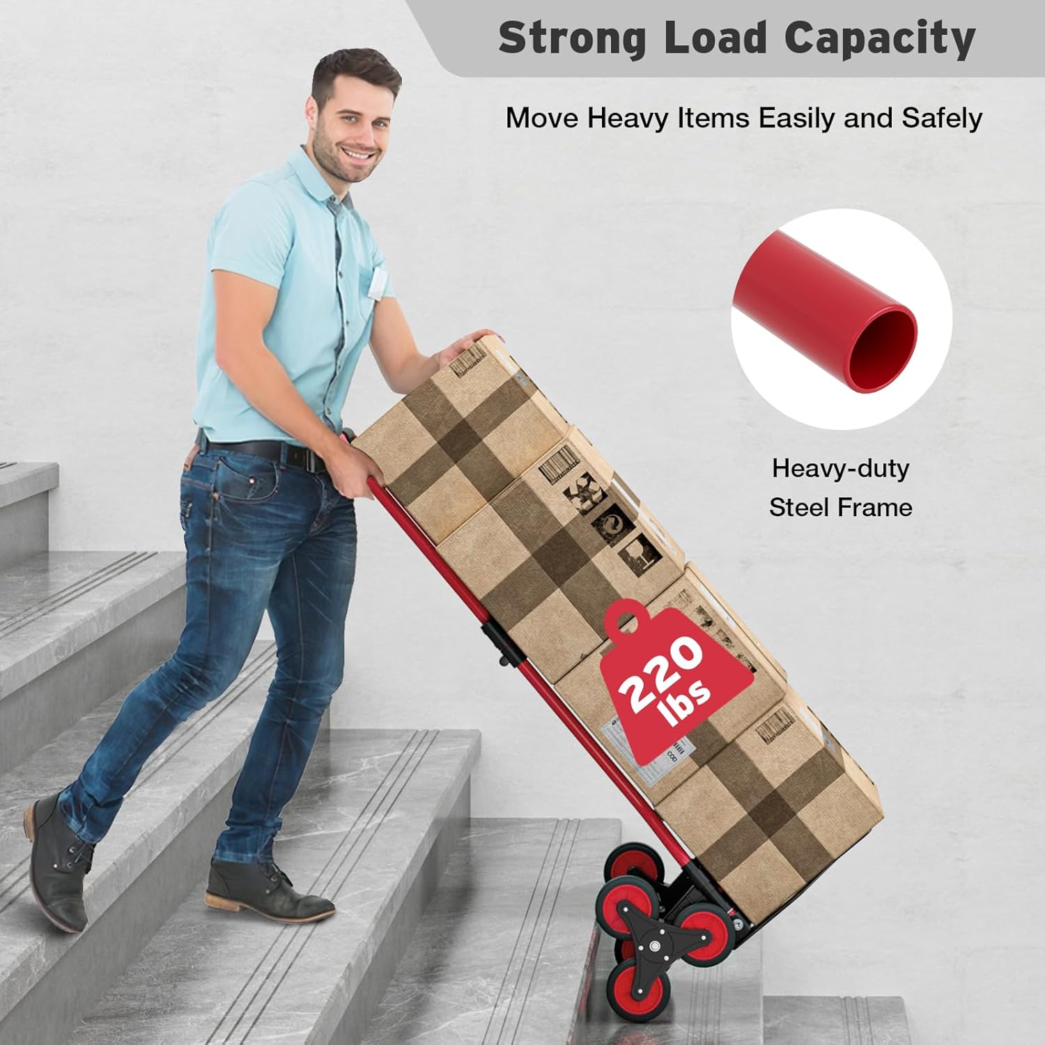 Oarlike. - Carro de escalada de escaleras con capacidad de 200 libras, carrito de escaleras con cuerda y asa telescópica, camión de mano plegable con ruedas para ir de compras, mudanzas. - Image 3