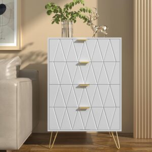 Anbuy - Cómoda de 4 cajones, cajón y clóset de almacenamiento alto con patas de metal para recámara, sala de estar, clóset (blanco/4 cajones).