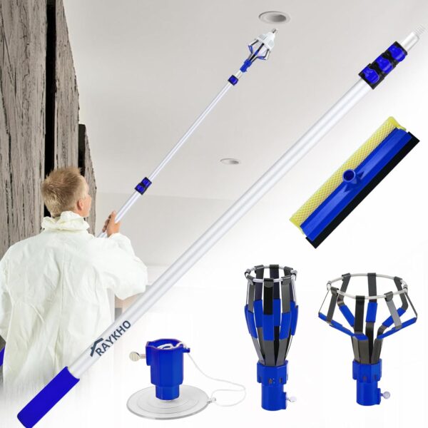 Cambiador de foco de poste de extensión de 13 pies con cestas y ventosa, ideal para techos altos y luces empotradas, herramienta de extracción de bombillas para el hogar y camping, incluye cepillo.