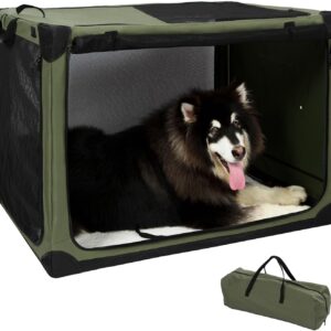Pettycare. Jaulas plegables de acero inoxidable de 42 pulgadas para perros grandes, 4 puertas de lados suaves para viajes, jaula plegable portátil para mascotas con ventanas de malla duraderas.