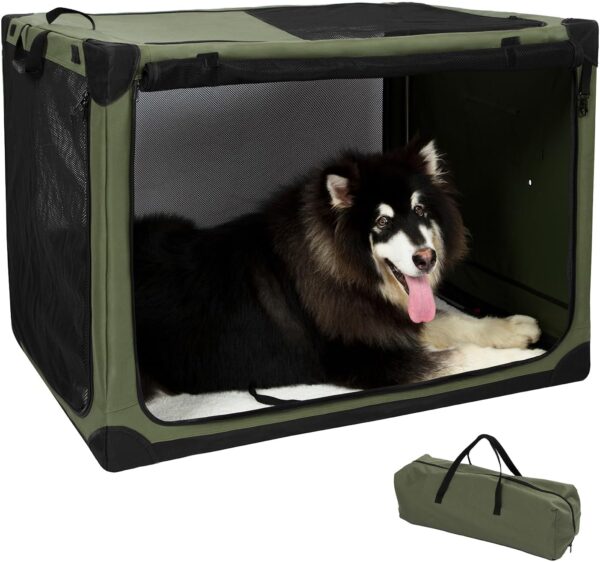 Pettycare Jaulas plegables de acero inoxidable de 42 pulgadas para perros grandes, 4 puertas de lados suaves para viajes, jaula plegable portátil para mascotas con ventanas de malla duraderas.