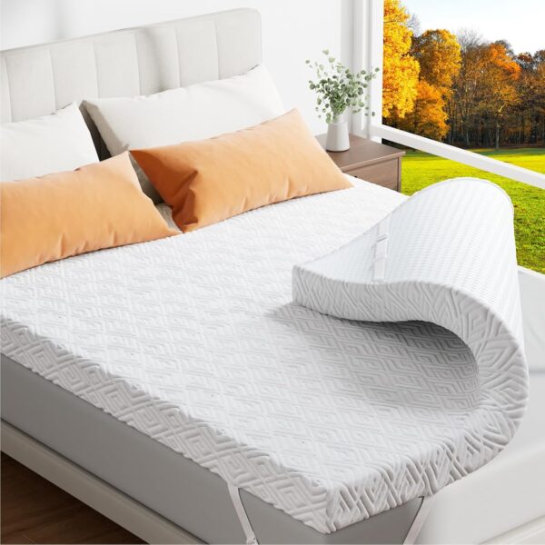 Cubrecolchón de espuma viscoelástica, protector de colchón de gel de 3 pulgadas para aliviar la presión, cubrecolchón de cama suave y refrescante de alta calidad, diseño antideslizante.