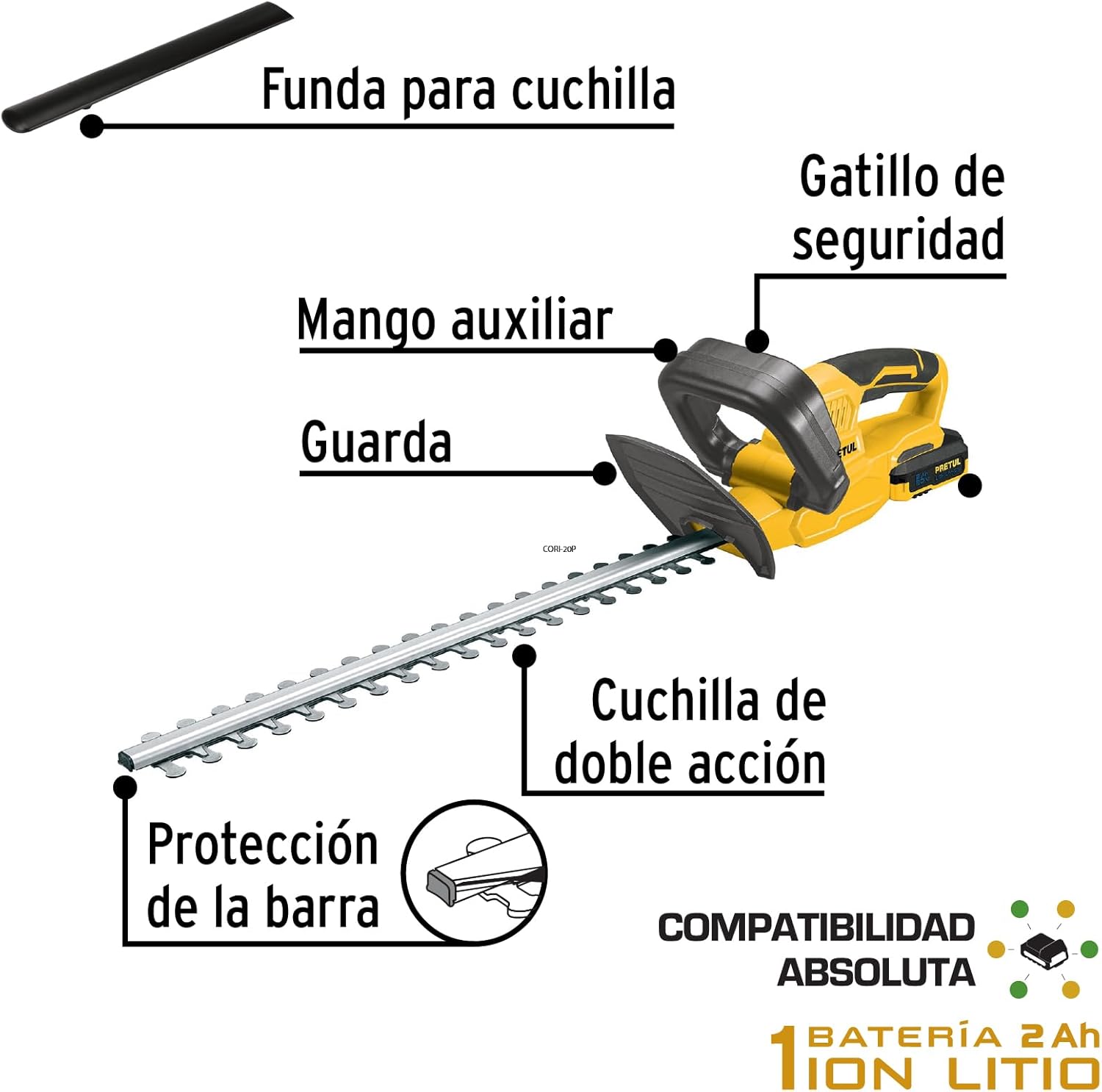 Pretul CORI-20P, Cortasetos inalámbrico, 20 V con 1 batería. - Image 2