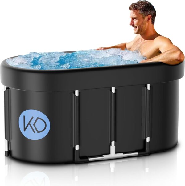 KERDOM Bañera de hielo XL de 129 galones para atletas, bañera fría portátil con cubierta, bañera plegable para recuperación y terapia de agua fría en casa, gimnasios, uso en interiores o exteriores.