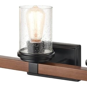 Millennium ML Lighting. 3803-MB/WG Transicional Tres Luces Vanidad de la colección Taos acabado, negro mate/grano de madera.