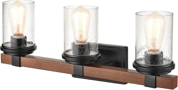 Millennium 3803-MB/WG Transicional Tres Luces Vanidad de la colección Taos acabado, negro mate/grano de madera.