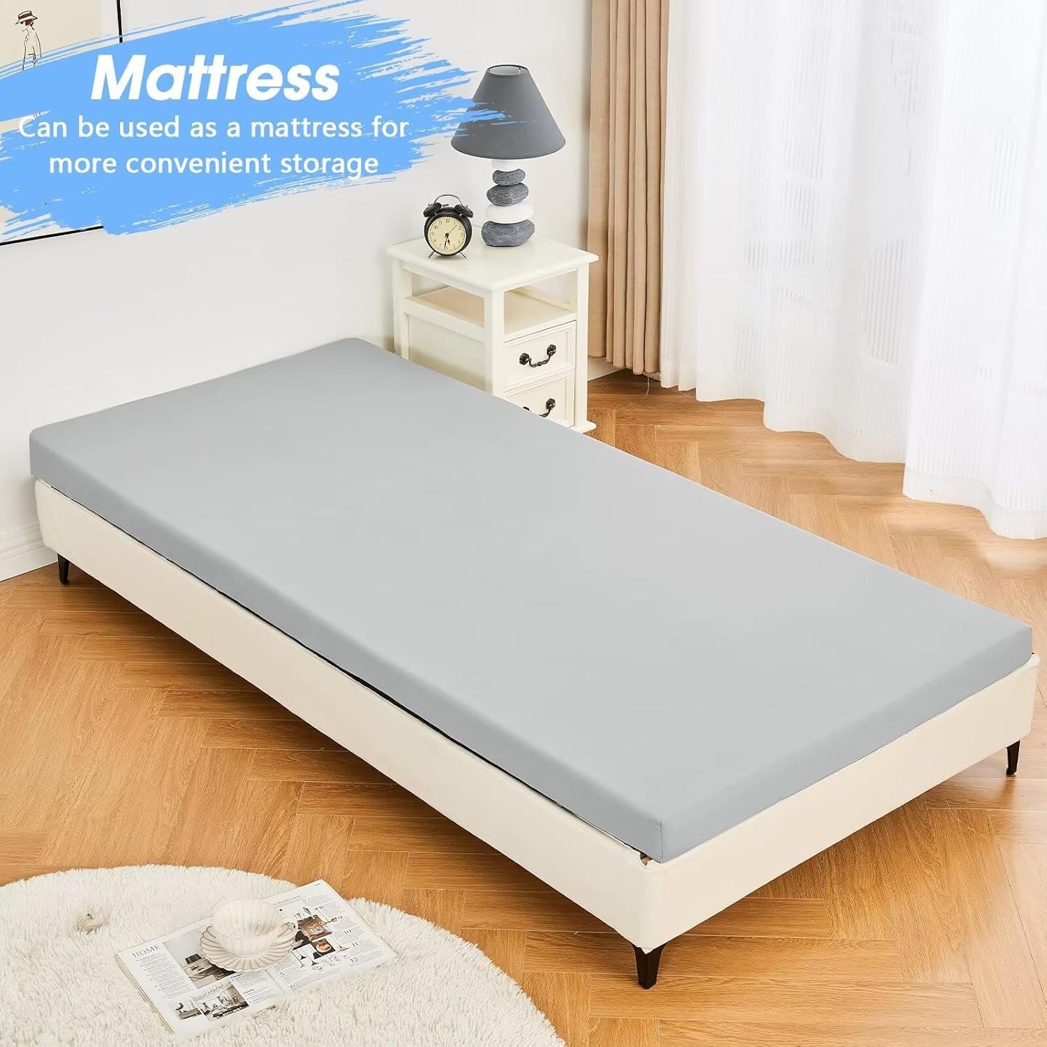 CYMULA. Almohadilla de colchón de espuma viscoelástica de 3 pulgadas para campamento, colchón inferior antideslizante con colchón enrollable portátil para viajes, camión, cama de invitados. - Image 6