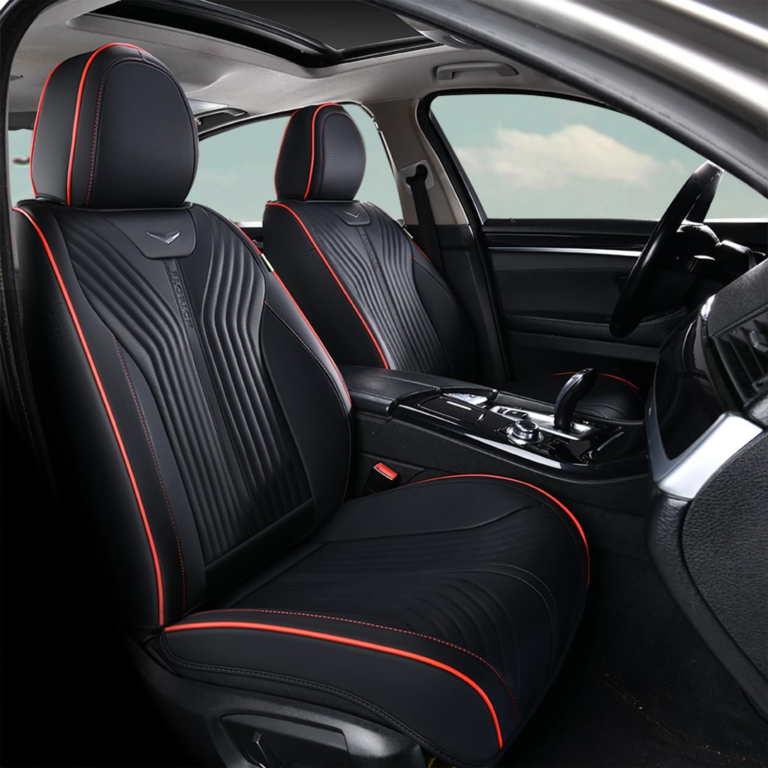 FLORICH. Juego Completo de Funda de Asiento de Coche de Piel de Lujo para 5 Asientos, Fundas de Asiento Gris, Cobertura Completa, Compatible con airbag, Adecuado para Todas Las Estaciones. - Image 3