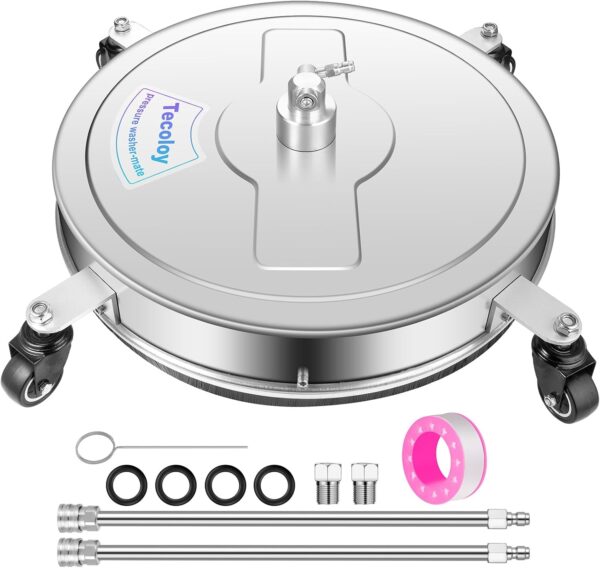 Limpiador de superficies de lavado a presión de 20 pulgadas con 4 ruedas, accesorios de lavadora eléctrica de acero inoxidable para calzadas de hormigón, aceras, patios de limpieza.