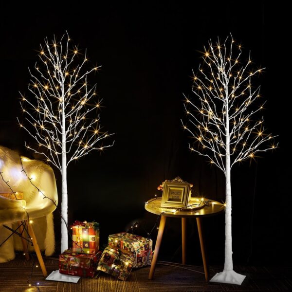 Luces de árbol de abedul, paquete de 2 árboles de Navidad artificiales blancos preiluminados de 6 pies, árbol de abedul con luces LED, árbol de ramita parpadeante para Navidad.
